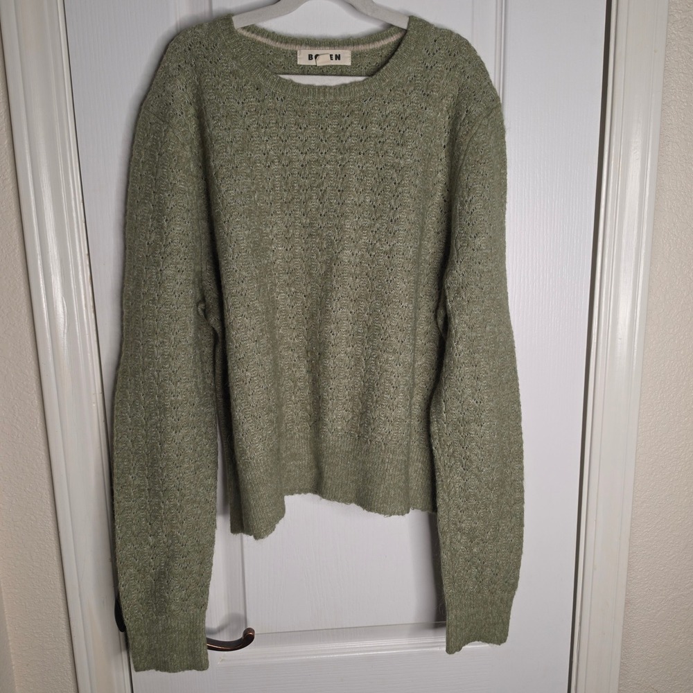 Boden Sage Green Pointelle Knit Mohair Wool Blend Sweater Large